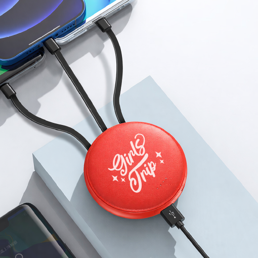 客製禮贈｜圓型自帶線行動電源｜橙肯禮品