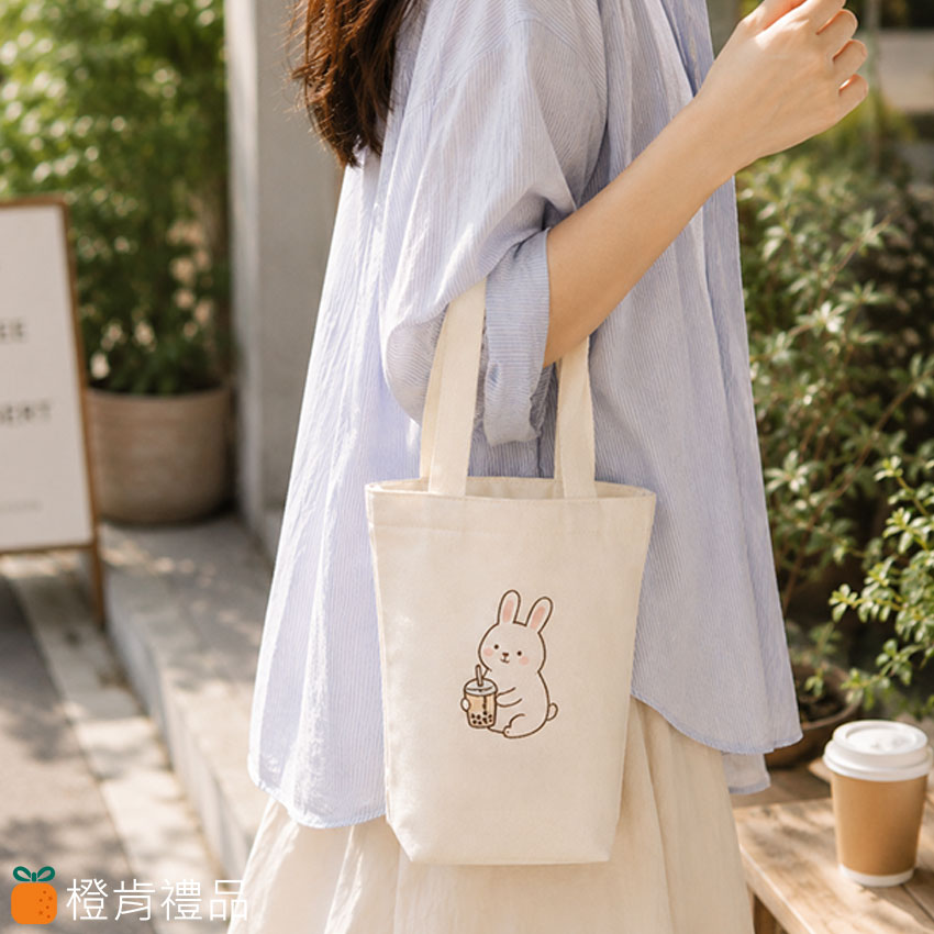 Custom Canvas Cup Holder Bag (8) 客製禮贈|有底帆布飲料提袋|橙肯禮品