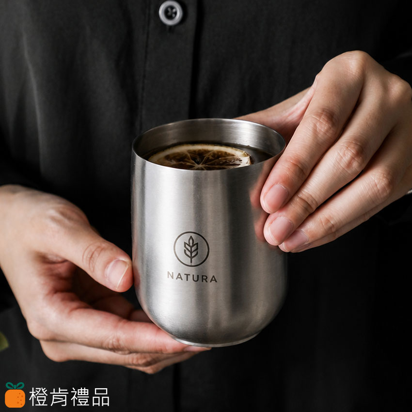 客製餐具｜ 質感雷雕不銹鋼杯｜橙肯禮品