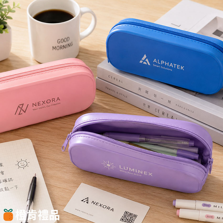 Custom Silicone Pencil Case (4) 單色印刷矽膠筆袋