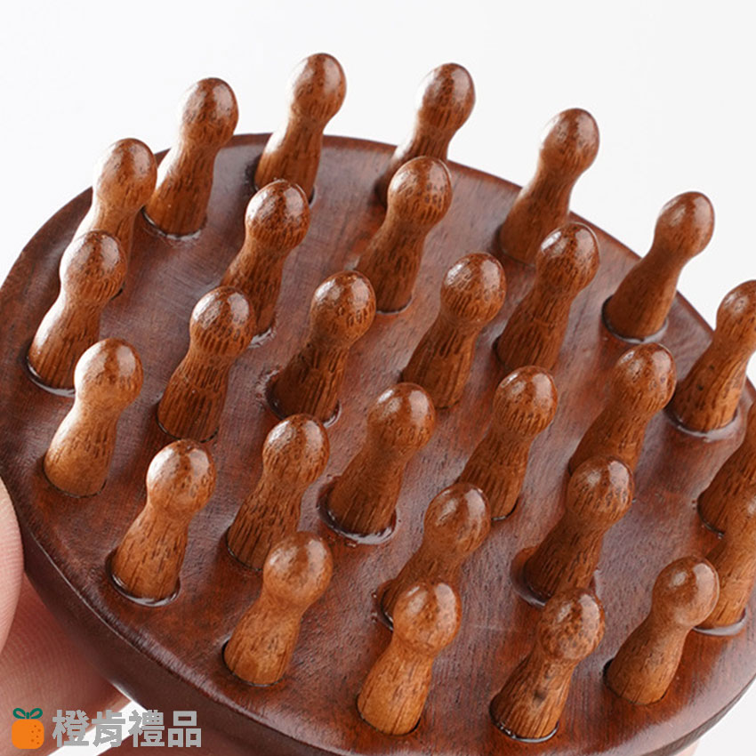 Custom Longfeng Tan Wood Massage Comb with Drawstring Pouch (2) 龍鳳檀木按摩梳