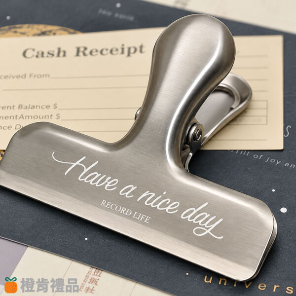 Custom Small Stainless Steel Bag Clip with Laser-Engraved Logo (15) L尺寸不鏽鋼封口夾