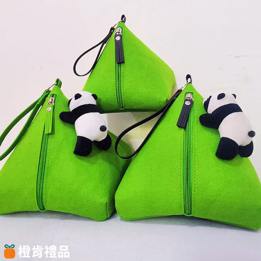 Custom Zongzi-Shaped Felt Pouch with Heat Transfer Logo (2) 粽子造型收納包
