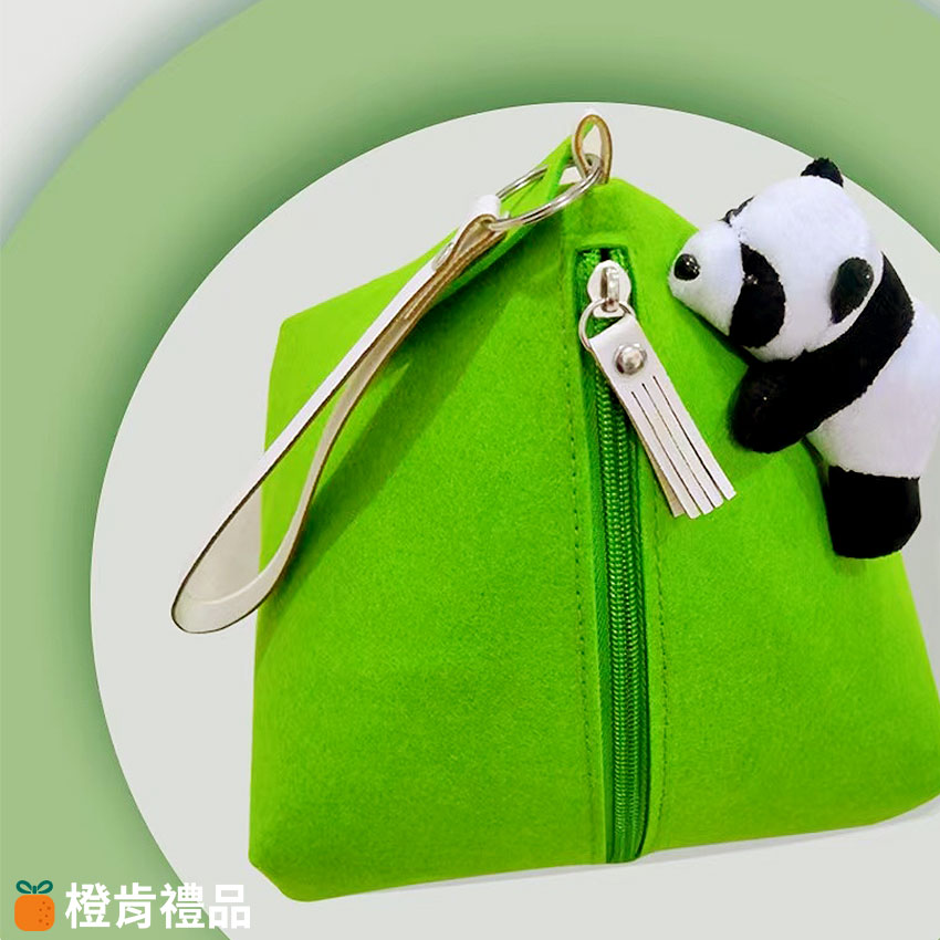 Custom Zongzi-Shaped Felt Pouch with Heat Transfer Logo (6) 粽子造型收納包